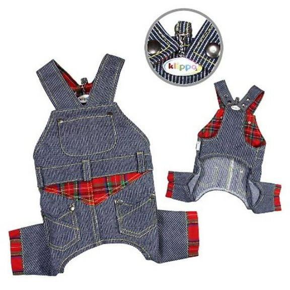 Klippo Pet KBD064XL Adorable Stripy Denim Overall - Extra Large