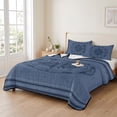 thumbnail image 2 of Twin XL Quilt Set 68''x98'', Nautical Compass Lightweight Summer Bedspread Coverlet Set with 2 Pillow Shams, Navy Blue Striped Coastal Compass Breathable All Season Quilt Bedding for Dorm/Guest Room, 2 of 9
