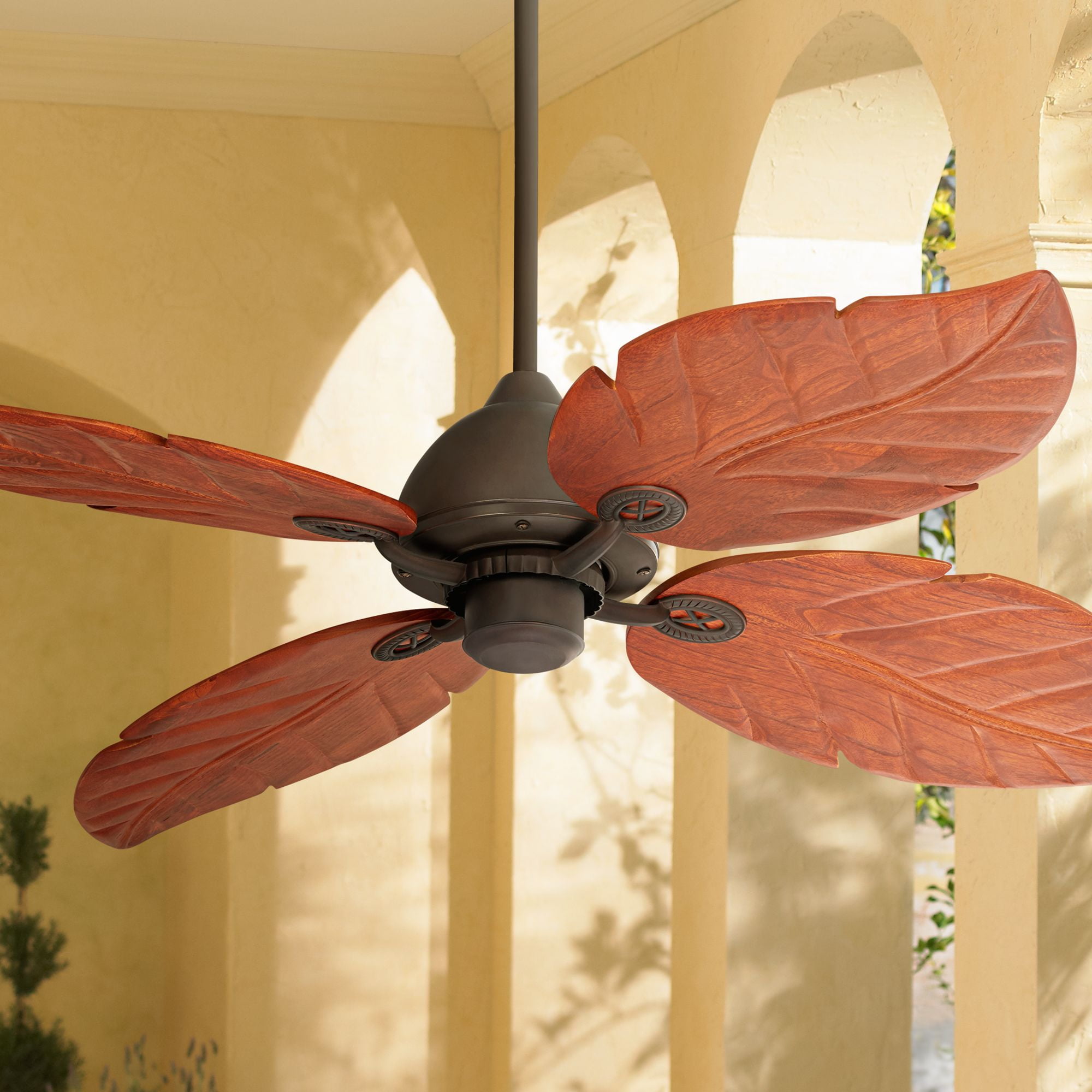 60 Casa Vieja Tropical Outdoor Ceiling Fan Oil Rubbed Bronze Walnut Wood Leaves Damp Rated For Patio Porch Walmart Com