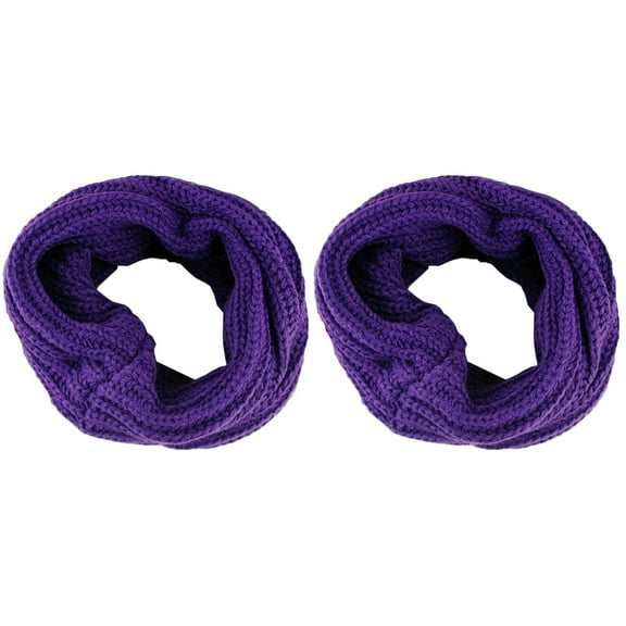 MLINS 2pcs Women Winter Warm One Circle Knit Wool Blend Cowl Scarf Shawl Thick Neckerchief (Purple)
