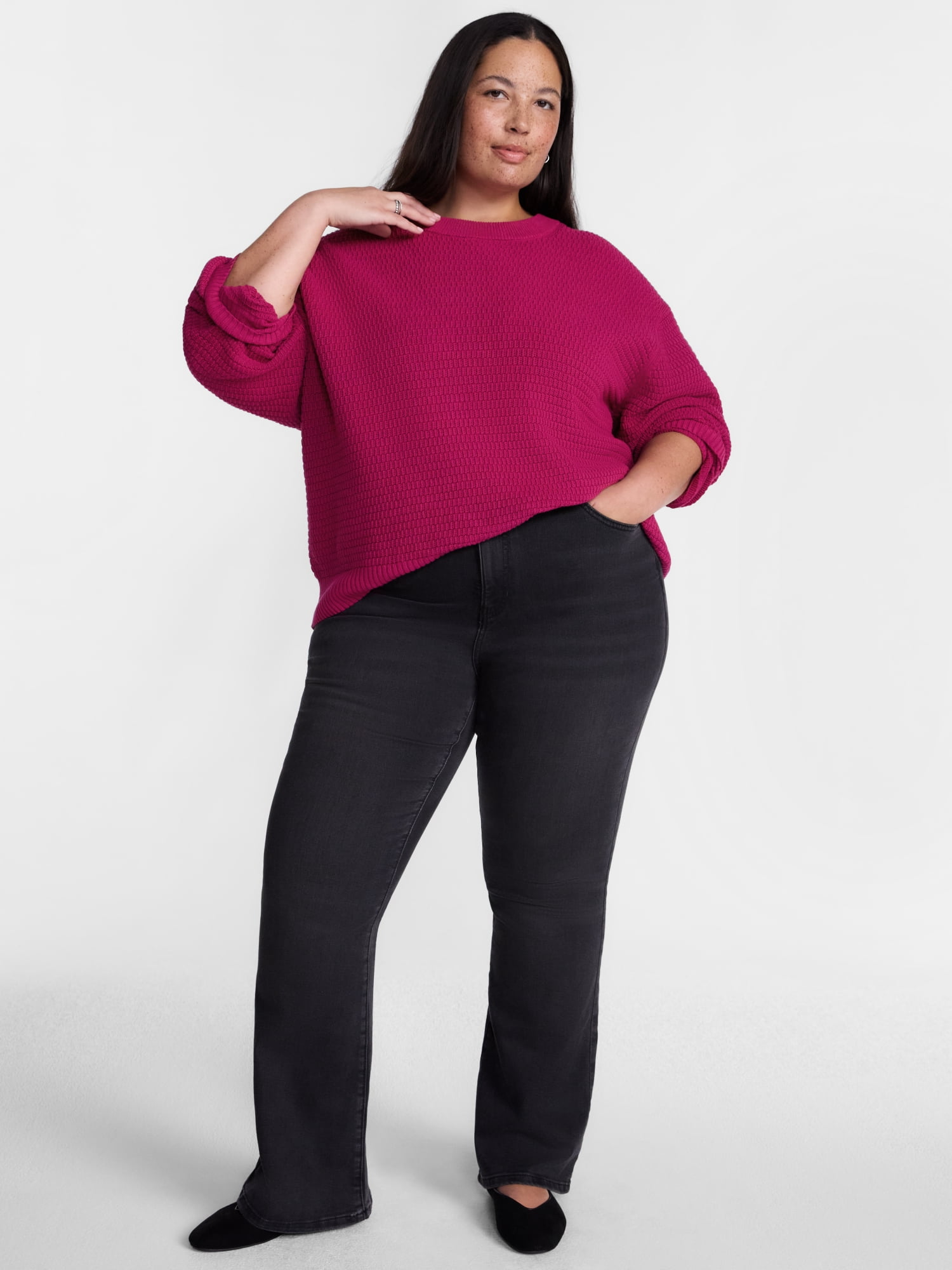 Terra & Sky Women's Plus Knit Crewneck Pullover Sweater, Sizes 0X-5X