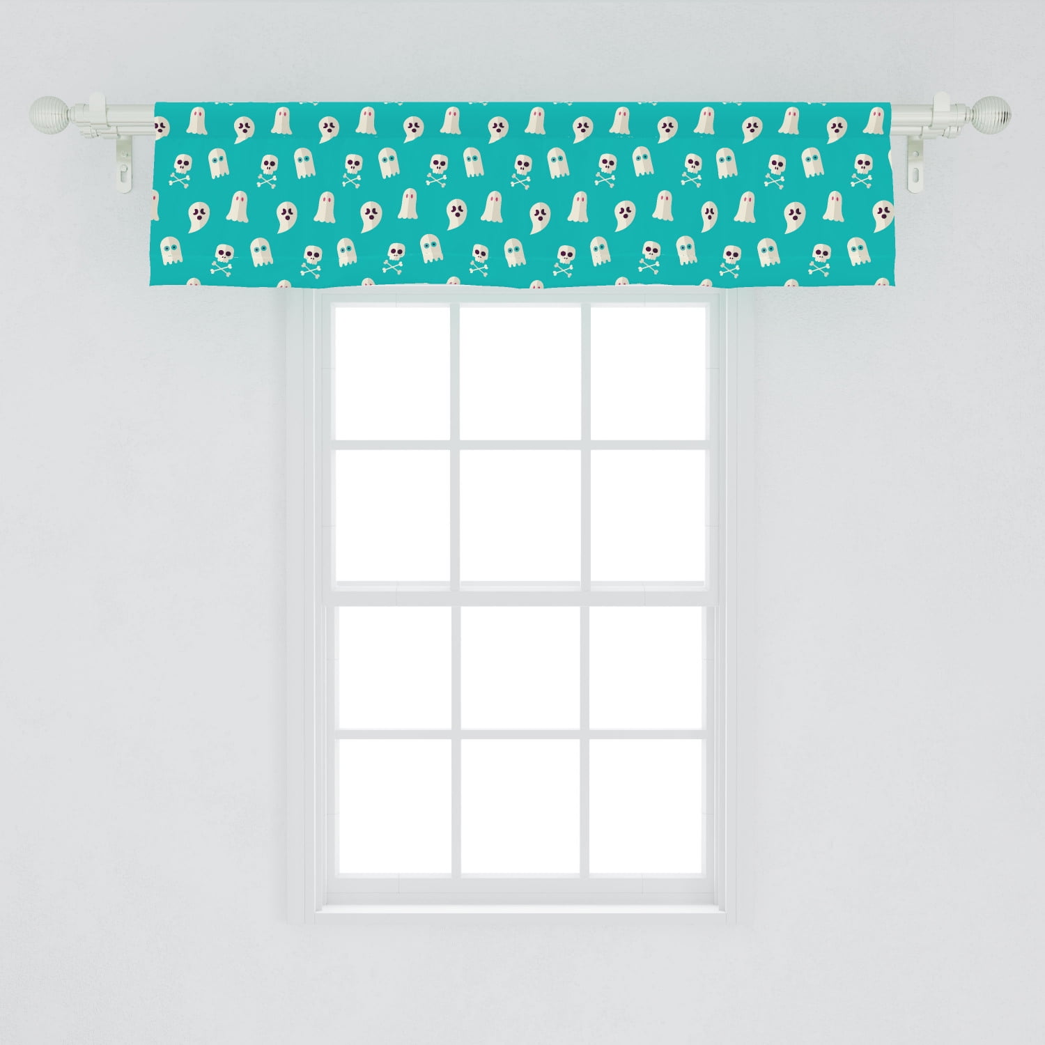 Ghost Window Valance Scary Ghost Spirits Skulls And Bones On Turquoise Shade Halloween Party Curtain Valance For Kitchen Bedroom Decor With Rod Pocket By Ambesonne Walmart Com Walmart Com