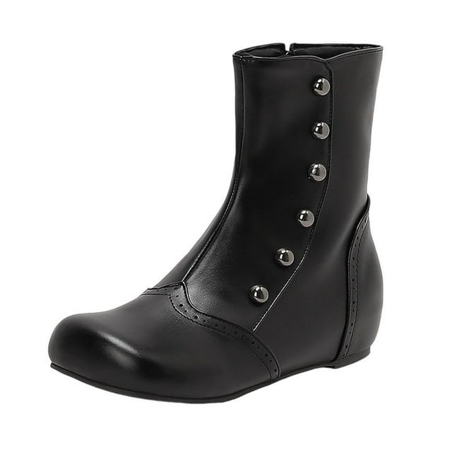 Black Womens Flat Ankle Boots With Front Tie Round Toe Color Block Design Warm Lining Comfortable For Winter Casual Wear Size 39