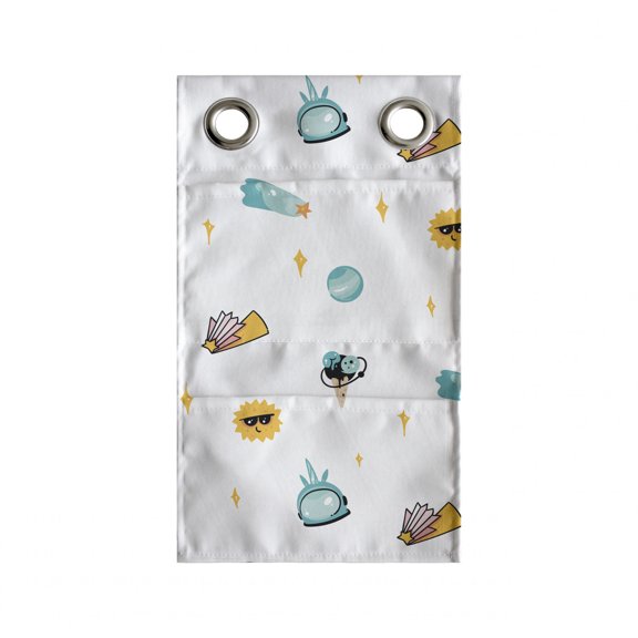 Summer Hanging Pocket Organizer, Ice Cream Sun in Sunglasses Shooting Stars Planets Cosmos, Printed Polyester Storage Bag with Pockets, 9" x 27", Turquoise and Earth Yellow