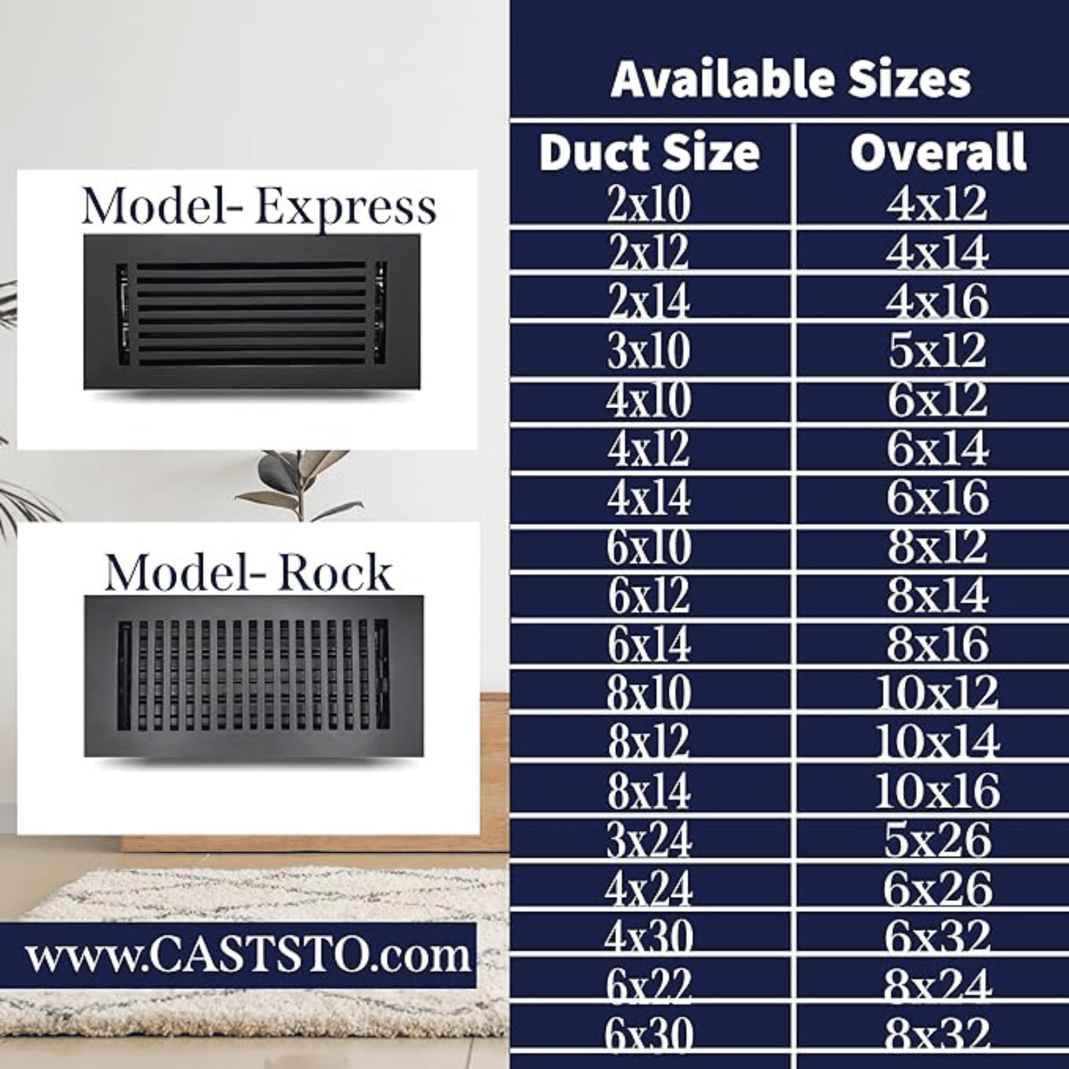 4"x10" (Duct Opening) Cast Aluminum | 5 MM Thick | Vent Cover Register | Overall (6"x12") | Without holes | Model - Express