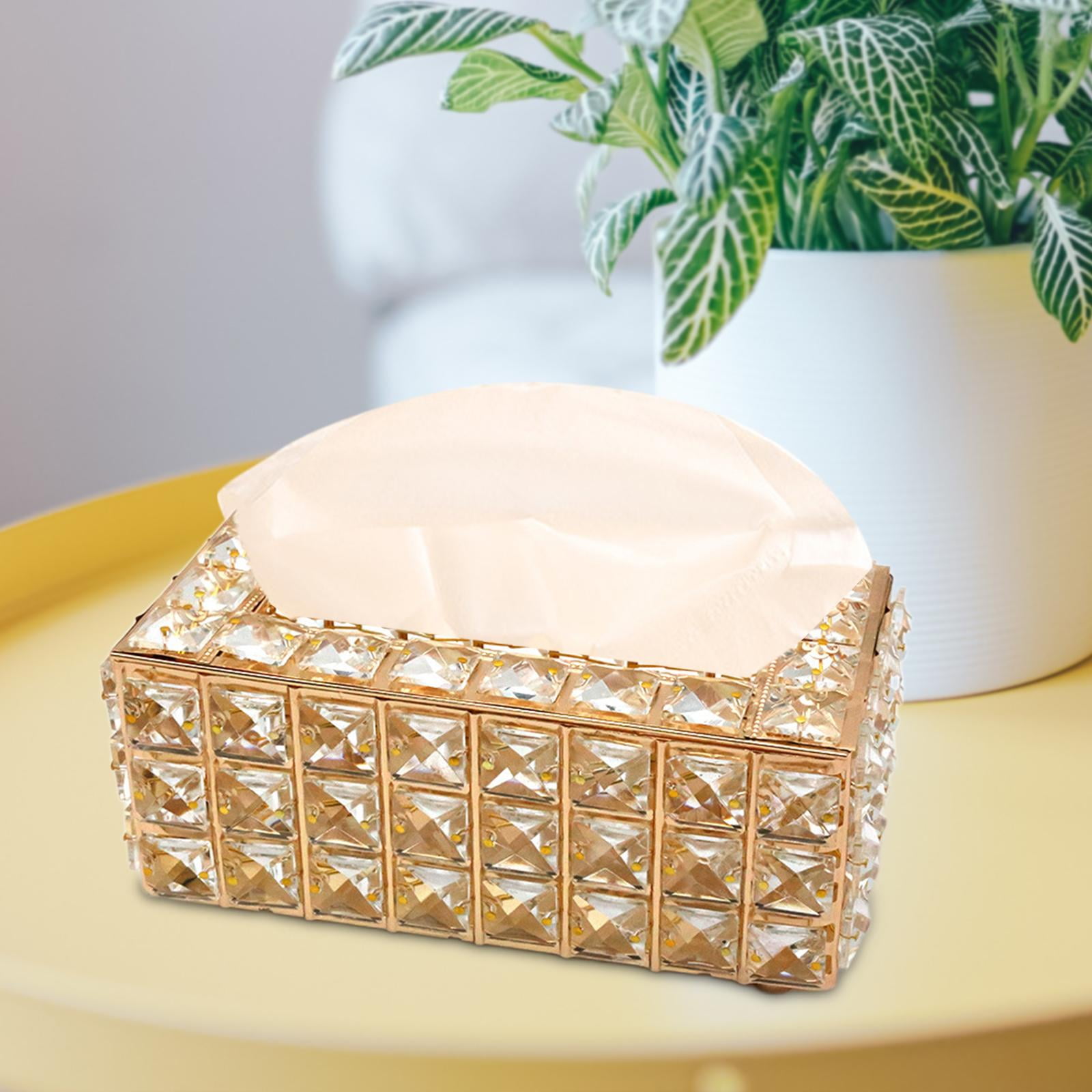 Crystal Tissue Box Cover Decorative Rectangular for Bedroom Hotel Organizer Champagne