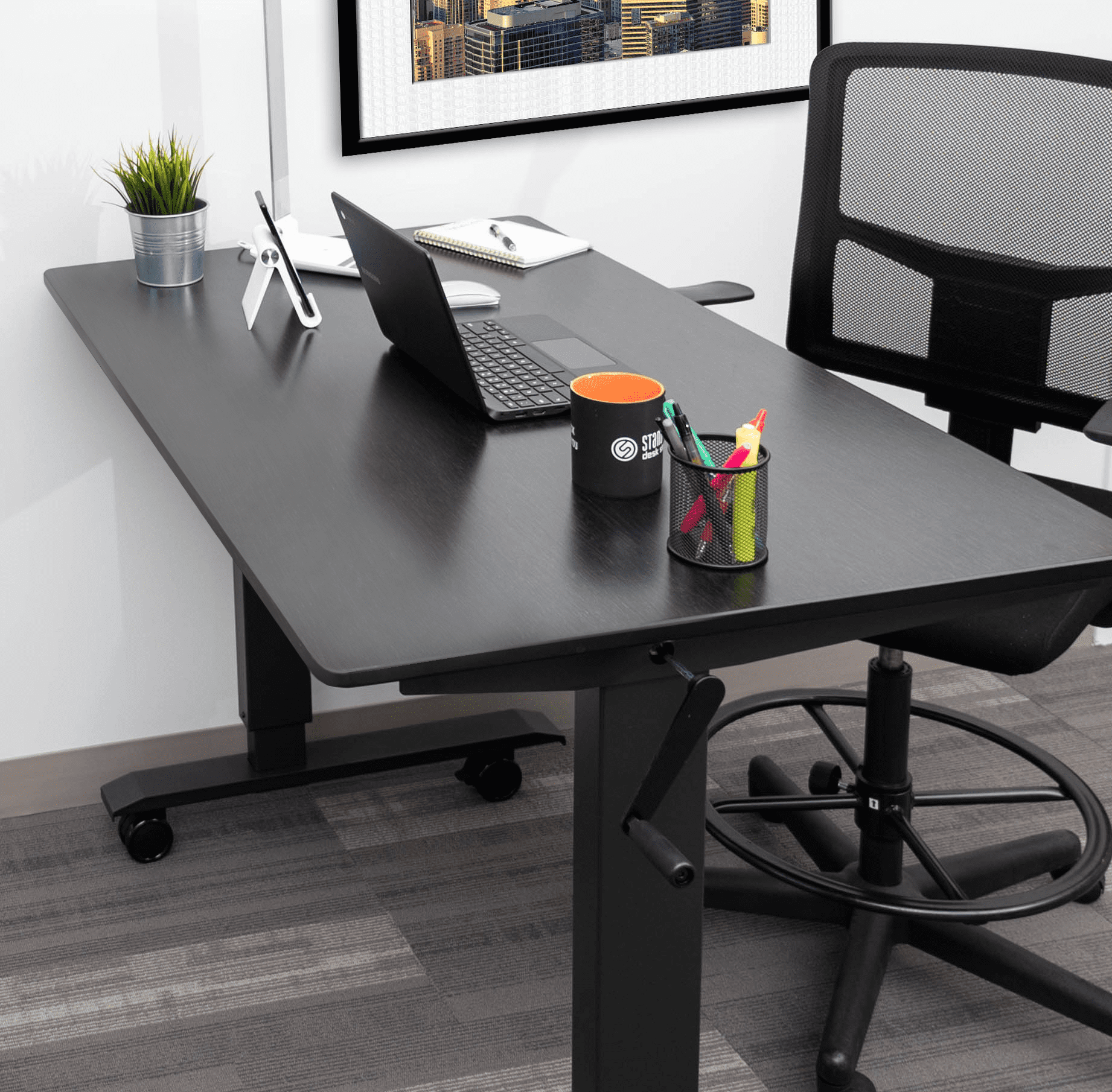 Stand Up Desk Store Crank Adjustable Height Rolling Standing Desk (Charcoal Frame/Black Coffee Bamboo Top, 48" Wide)