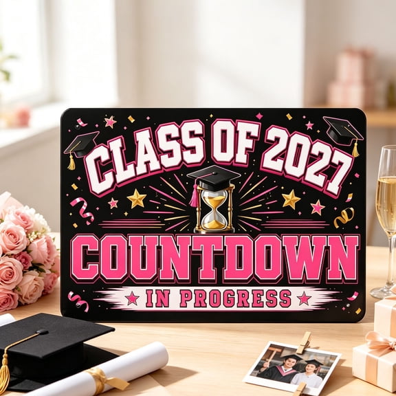 Officially A Senior My Last First Day Class Of 2027 Rust‑proof Metal Tin Sign, Photo Prop Backdrop with Bow and Heart Print, Wall Hanging Keepsake for Teen Bedroom and Dorm Room Decoration