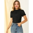 thumbnail image 2 of INSPIRE CHIC Women's Mock Neck Sleeveless Lace Work Office Button Down Shirt, 2 of 6