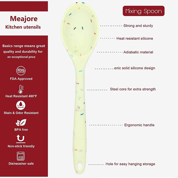 2 cucharas de silicona para cocinar, resistentes al calor, diseño higiénico, utensilios de cocina, cucharas para mezclar para cocina, cocinar, hornear, agitar, mezclar (verde)