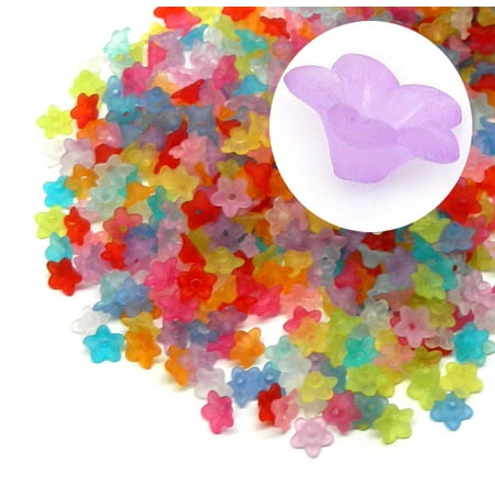 700 Frosted Mix Lily Flower Acrylic, Loose Beads, Bead 10mm Also Used As Bead Caps