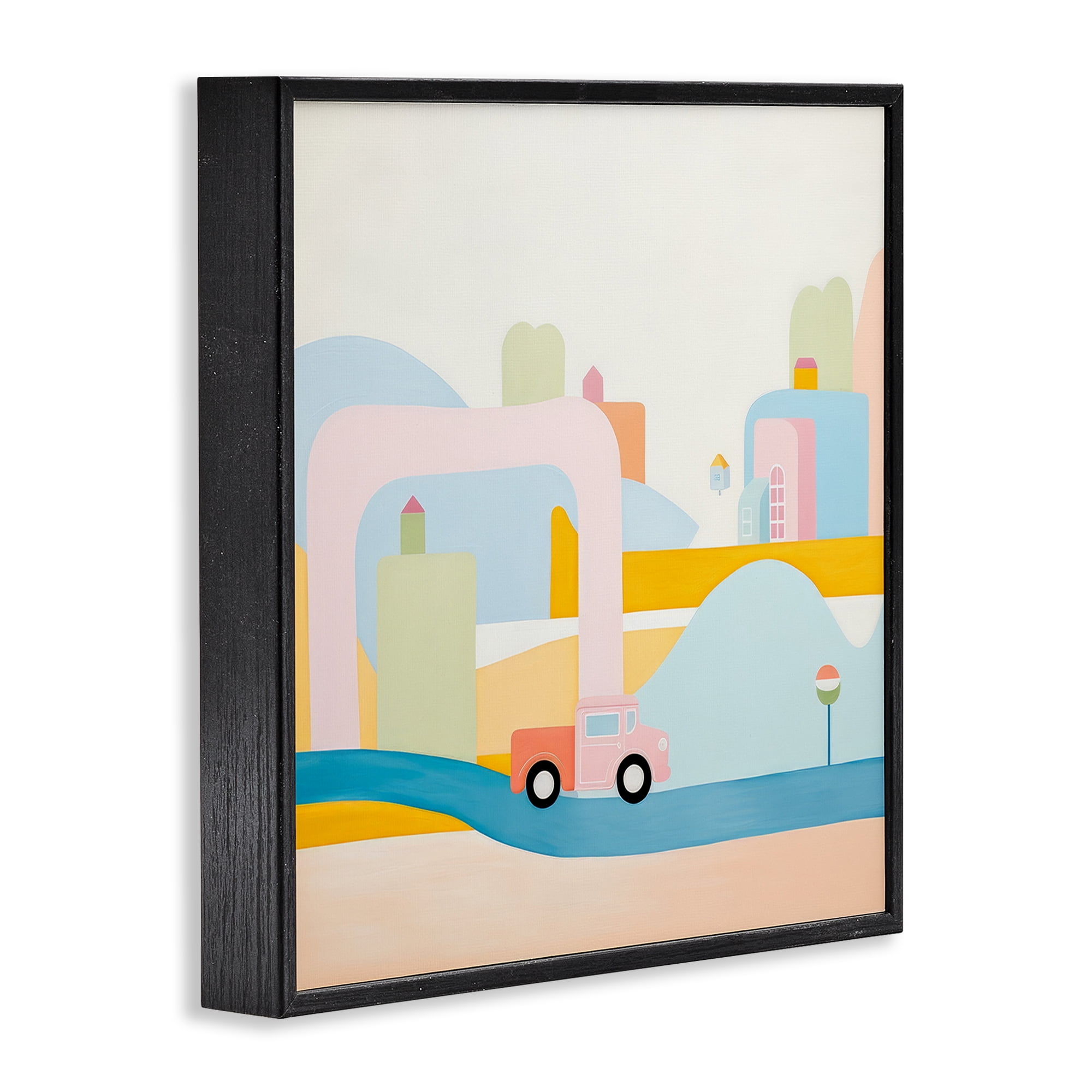 Stupell Industries Pastel Car in Landscape Landscape Painting Black Framed Art Print Wall Art, 17 x 17