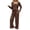 Brown, variant on Pajamas for Women Set Women's 2 Piece Set Long Sleeve Mock Neck Shirt and Wide Leg Pants Sets Casual Loose Fit 2 Piece Outfit Womens Sleepwear