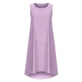 thumbnail image 3 of Wycnly Dresses for Women Casual Loose Pocket Soft Cotton Linen Tank Dresses Sleeveless Round Neck Solid Summer Long Formal Dress Purple l, 3 of 5