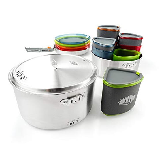 GSI Outdoors Glacier Stainless Camper Four Person Car Camping or Backpacking Cookset, Multi