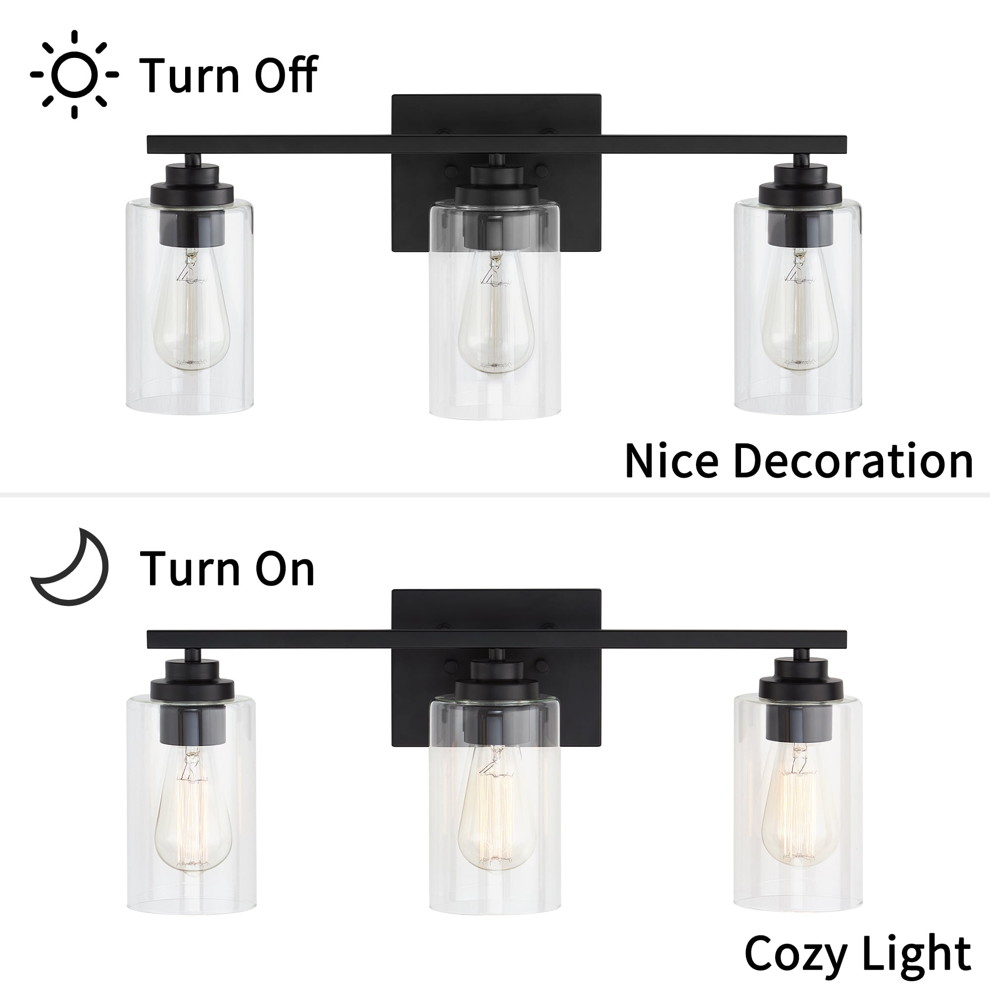 Kyrid Modern 3 Light Fixtures Bathroom Vanity Light with Glass Shade,  Wall Lamp for Mirror Living Room Hallway