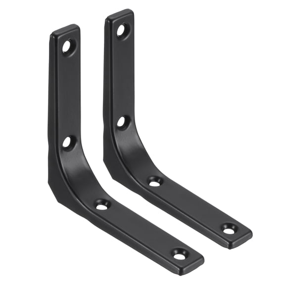 Uxcell 2Pcs Floating Shelf Brackets, 4 x 4 Inch Heavy Duty Wall Shelf Supports, Steel Joint Angle Brackets for Wood Shelves, Cabinets, Countertop Support, Black