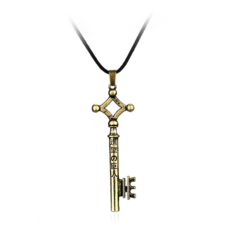 Attack on Titan Eren Jaeger Key Pendant Necklace Gold Metal Black