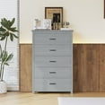 thumbnail image 2 of 5 Drawers Dresser for Bedroom, Wood 5 Chest of Drawer, Tall Dresser for Closet, Retro Style Storage Cabinet Organizer for Bedroom, Light Gray, 2 of 7