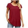 thumbnail image 2 of successthop Summer Tops for Women Spring Blouse Tunic Pleated Solid Shirts Ruffle Sleeve Short Sleeve Tees Pullovers Crew Neck Tshirts Loose Fit Clothes, 2 of 4