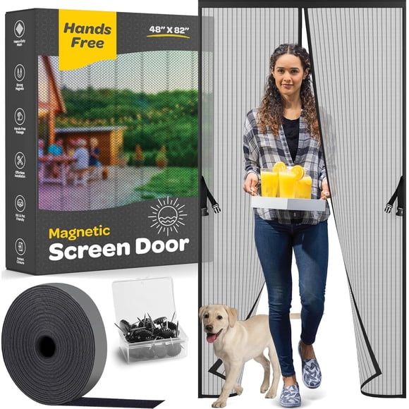 Porte Moustiquaire Magnétique Mains Libres, Robuste, Auto-Étanche, Protecteur de Maille pour Porte Moustiquaire, Adapté aux Animaux et aux Enfants, Boucle Qui Reste Ouverte, Empêche les Insectes d'Entrer Tout en Laissant Entrer la Nature, Convient à la Taille de la Porte (48 Pouces x 82 Pouces)