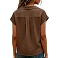 thumbnail image 6 of ATOYSOY Ladies Notch Collar Cap Sleeve Full Placket Tops Short Sleeve Crinkle Woven Casual Blouses Breathable Soft Oversized Fashion Shirts Versatile Wear For Weekend Home Working Daily Styling, 6 of 6