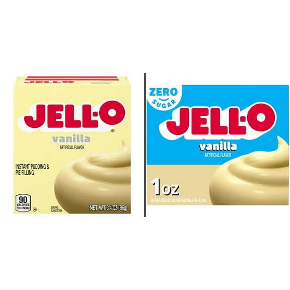 Jell-O Vanilla Instant Pudding Mix 3.4 oz & Jell-O Zero Sugar Vanilla Instant Pudding Mix 1 oz