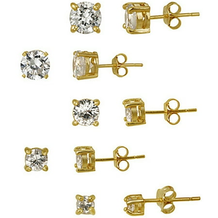 10.44 Carat T.G.W. CZ 18kt Gold over Sterling Silver 5-Pair Round Stud Earrings Set
