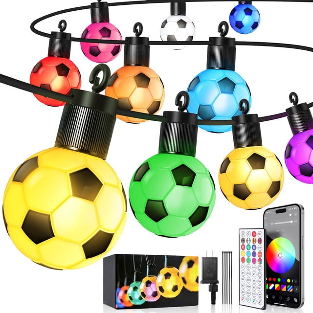 Luces de guirnalda exteriores RainbowShow con 15 LED en forma de balón de fútbol, 15 m