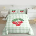 thumbnail image 2 of jejeloiu Kawaii Cherry Queen Comforter Set,Modern Geometric Plaid Bedding Sets,Red Green Bedding Comforter Set For Girls Teens,Ultra Soft Home Decor Reversible,3 Pieces, 2 of 8