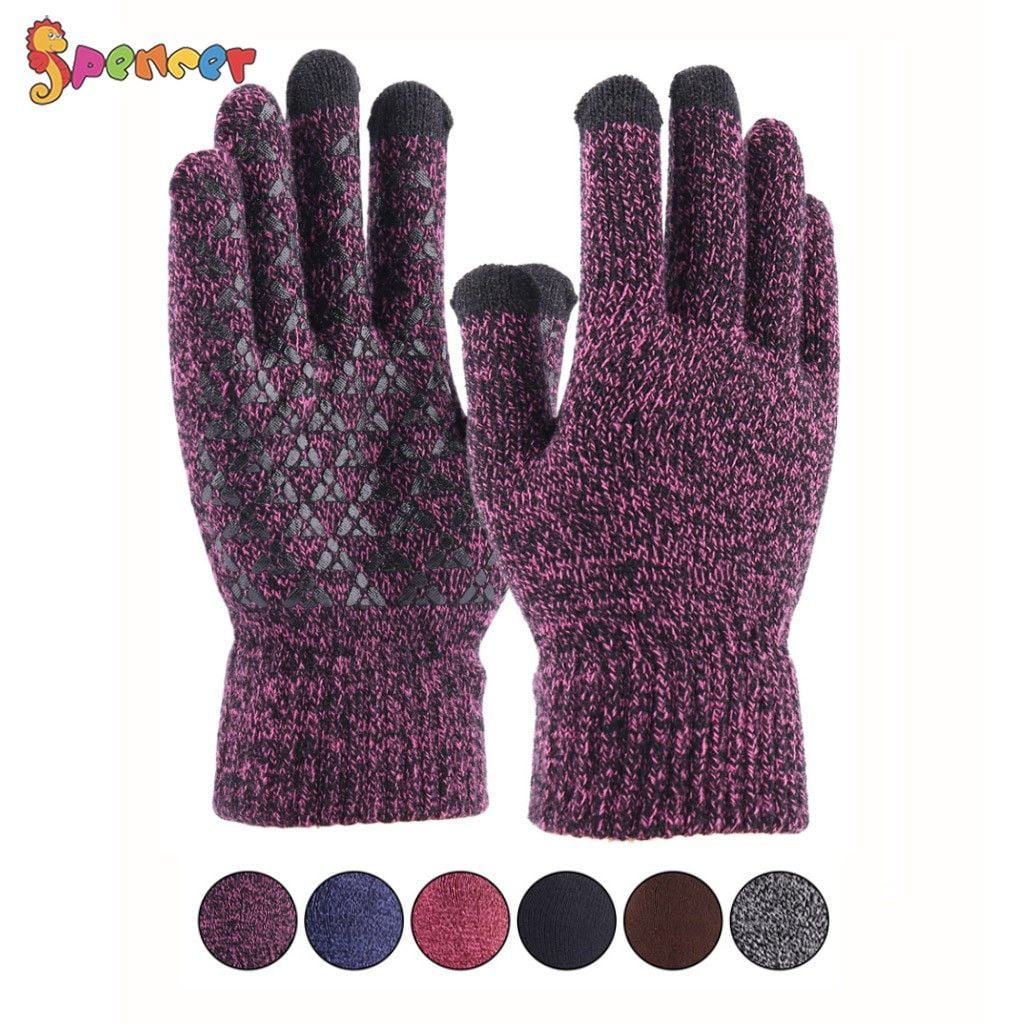 Solid Color Winter Knitted Touch Screen Thermal Mittens Magic Texting Soft Warm Gloves for Women Men Teen Girls Boys 