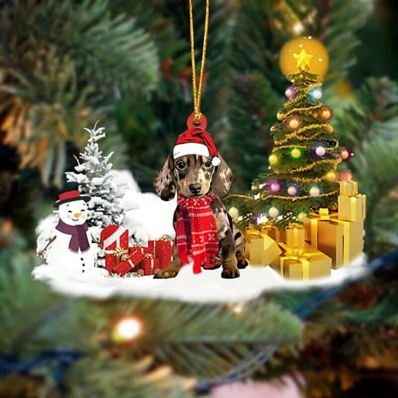 Acrylic 2D FLAT Holiday Tree Decoration Dachshund Christmas Ornament LK186