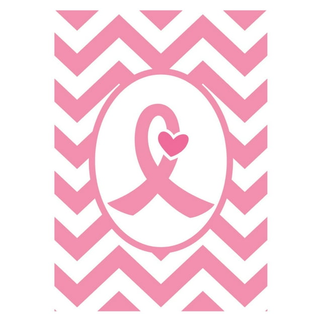 Toland Home Garden Pink Ribbon 12.5 x 18 Inch Decorative Breast Cancer Support Chevron Heart Garden Flag