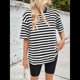 thumbnail image 5 of Camisetas de Rayas de Gran Tamaño para Mujer, Blusas Holgadas de Cuello Redondo y Corta, Blusa Informal de Verano Y2K 2025, Camiseta Básica Negro L, 5 of 9