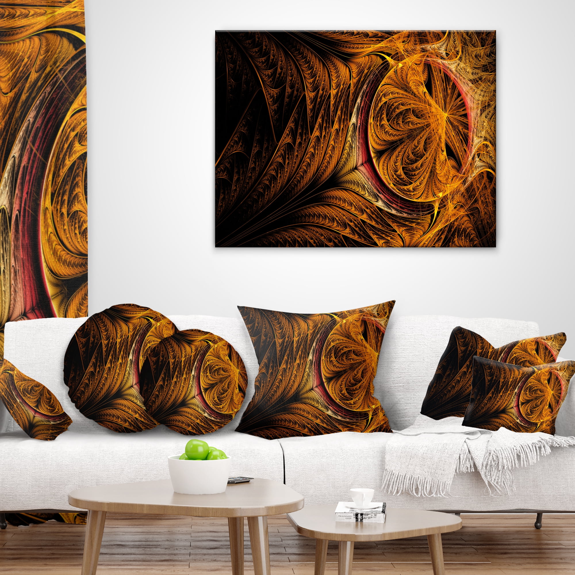 Designart Golden Fractal Desktop - Abstract Throw Pillow - 18x18