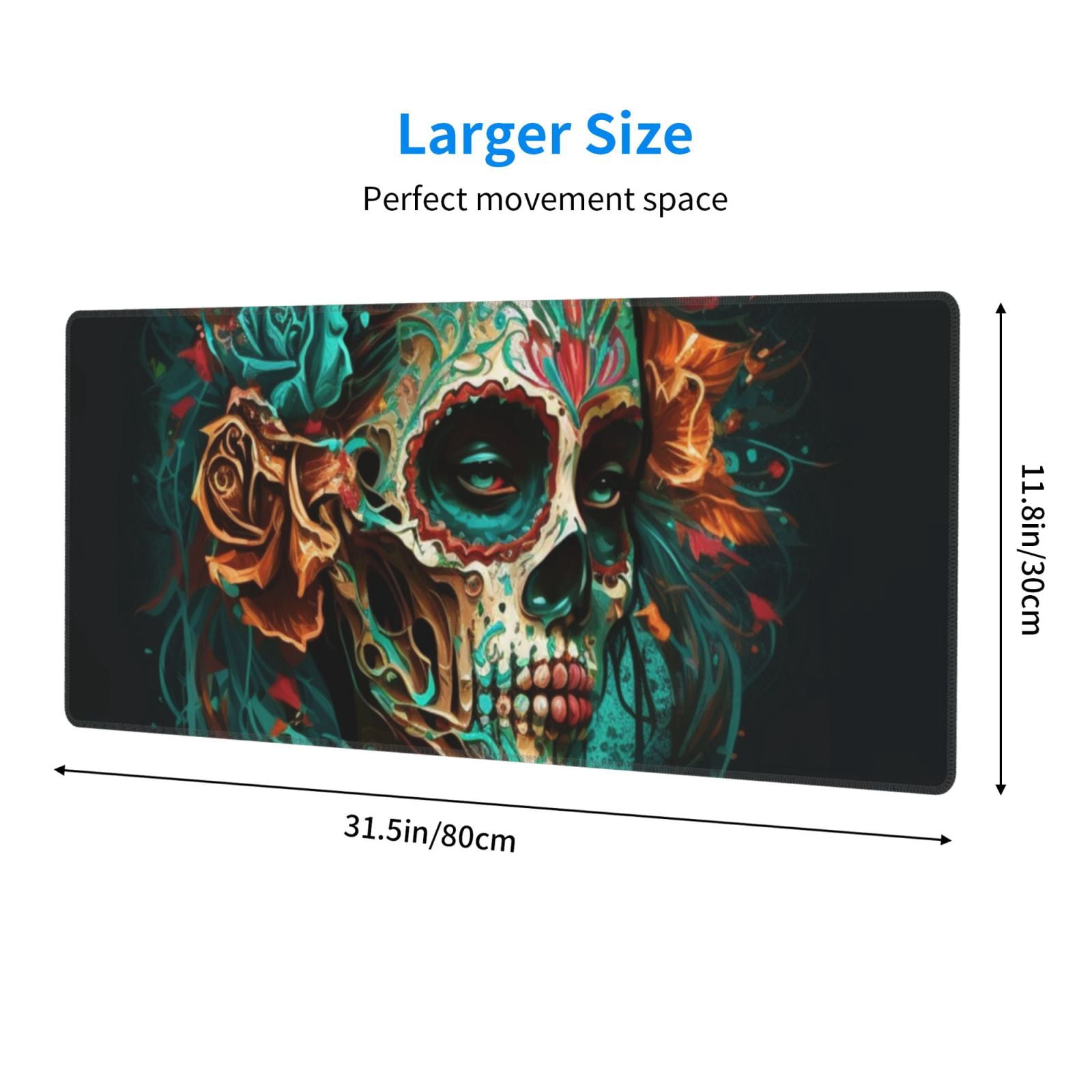 Sugar Skull Zombie Rose Mouse Pad Extended Large Gaming Mousepad Non-Slip Rubber Big Keyboard Desk Mat 31.5 X 11.8 Inch
