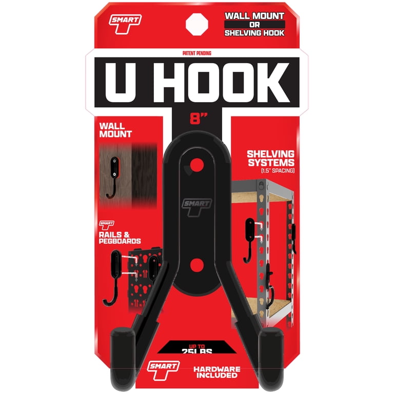 SMART T 8-Inch Heavy Duty U-Hook Wall Storage, Black photo 1