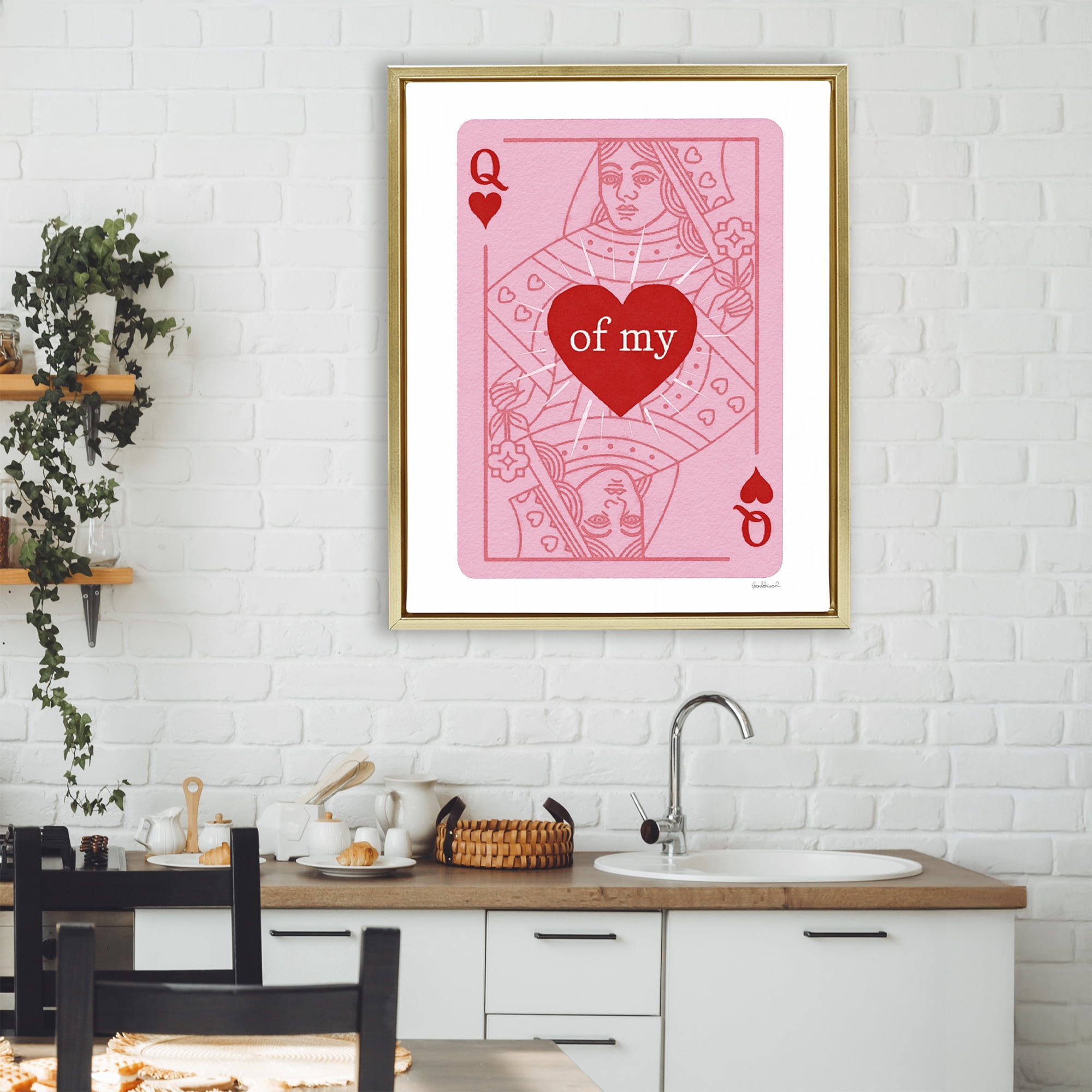 Queen Of My Heart Gold Framed Floater Canvas Wall Art, design by Amanda Greenwood