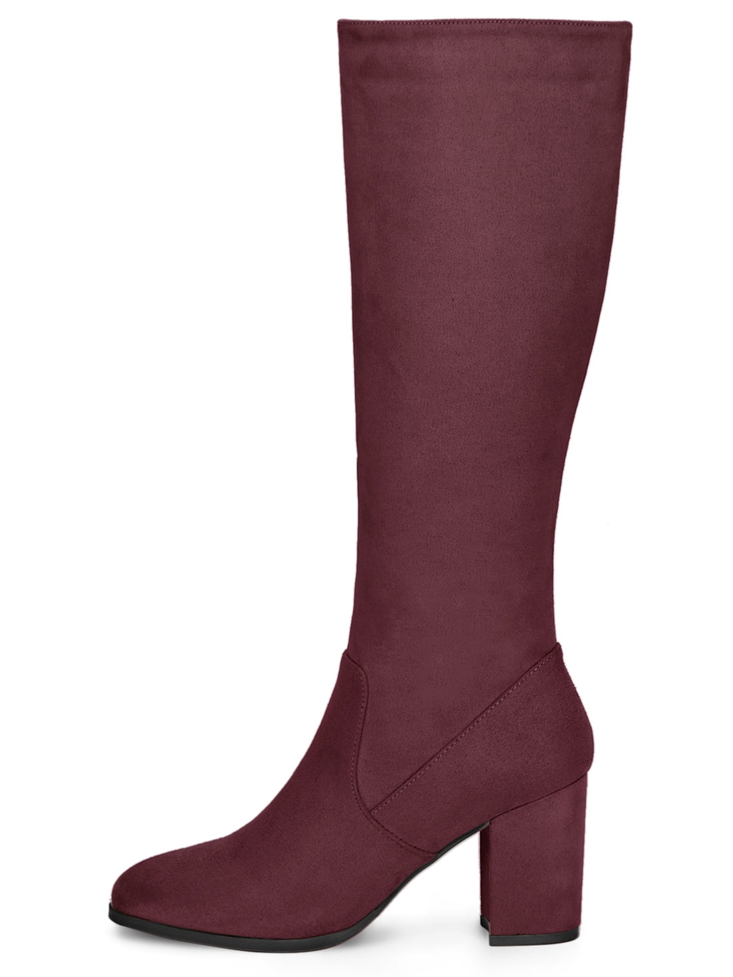 DARING DIVA Women's Stylish Side Zipper Chunky Heel Knee High Boots Burgundy 8.5