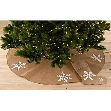 Lumi Snowflake Burlap Holiday Christmas Tree Skirt, Stocking (53 This button opens a dialog that displays additional images for this product with the option to zoom in or out. - Lumi Snowflake Burlap Holiday Christmas Tree Skirt, Stocking (53