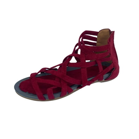 

Round Toe Hollow-Out Breathable Flat Sandals Women\ s Summer Beach Shoes Vintage