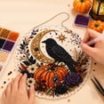 thumbnail image 2 of Circular Hanging Door Sign Pearl Painting Artwork, Harvest Pumpkin with Black Raven & Stardust Moon, Festive Gothic Halloween Party Home Door Wall Hanging Decorative Crafts, 2 of 7