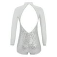 thumbnail image 2 of TiaoBug Kids Girls Shiny Sequins Gymnastic Bodysuit Long Sleeve Dance Leotard Jumpsuit Ballroom Dancewear Silver 10, 2 of 5