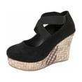 thumbnail image 3 of Women's Closed Toe Wedge Sandals for Women Trendy Round Toe Faux Suede Crisscross Elastic Strap Shoes Comfortable Espadrille Wedge Platform Sandals Fashion Plus Size Wide Width Brown Shoes for Women, 3 of 10