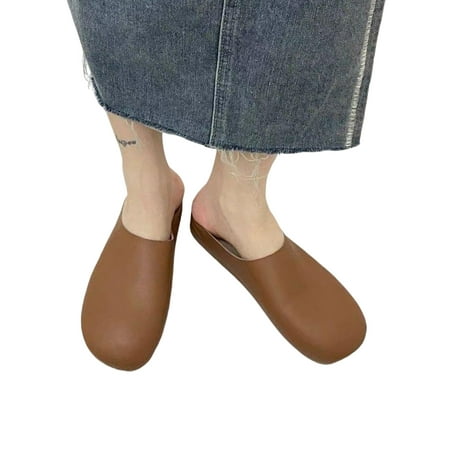 

Gomelly Ladies Clogs Backless Flats Slip On Mules Lightweight Loafers Women Womens Slides Brown 5.5