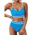 thumbnail image 2 of Top-kevin Women's High Waisted Bikini Ribbed Two Piece Swimsuit High Cut Color Block Adjustable Straps Bathing Suit, 2 of 10