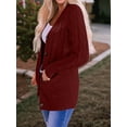 thumbnail image 5 of Women'S 2025 Fall Long Sleeve Cable Knit Sweater Open Front Cardigan Button Loose Outerwear Wine Red 5XL, 5 of 6
