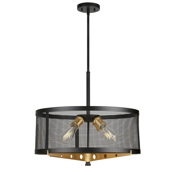 Takoma 4-Light Black and Soft Gold Wire Mesh Industrial Drum Pendant with Metal Mesh Shade - Black and Soft Gold