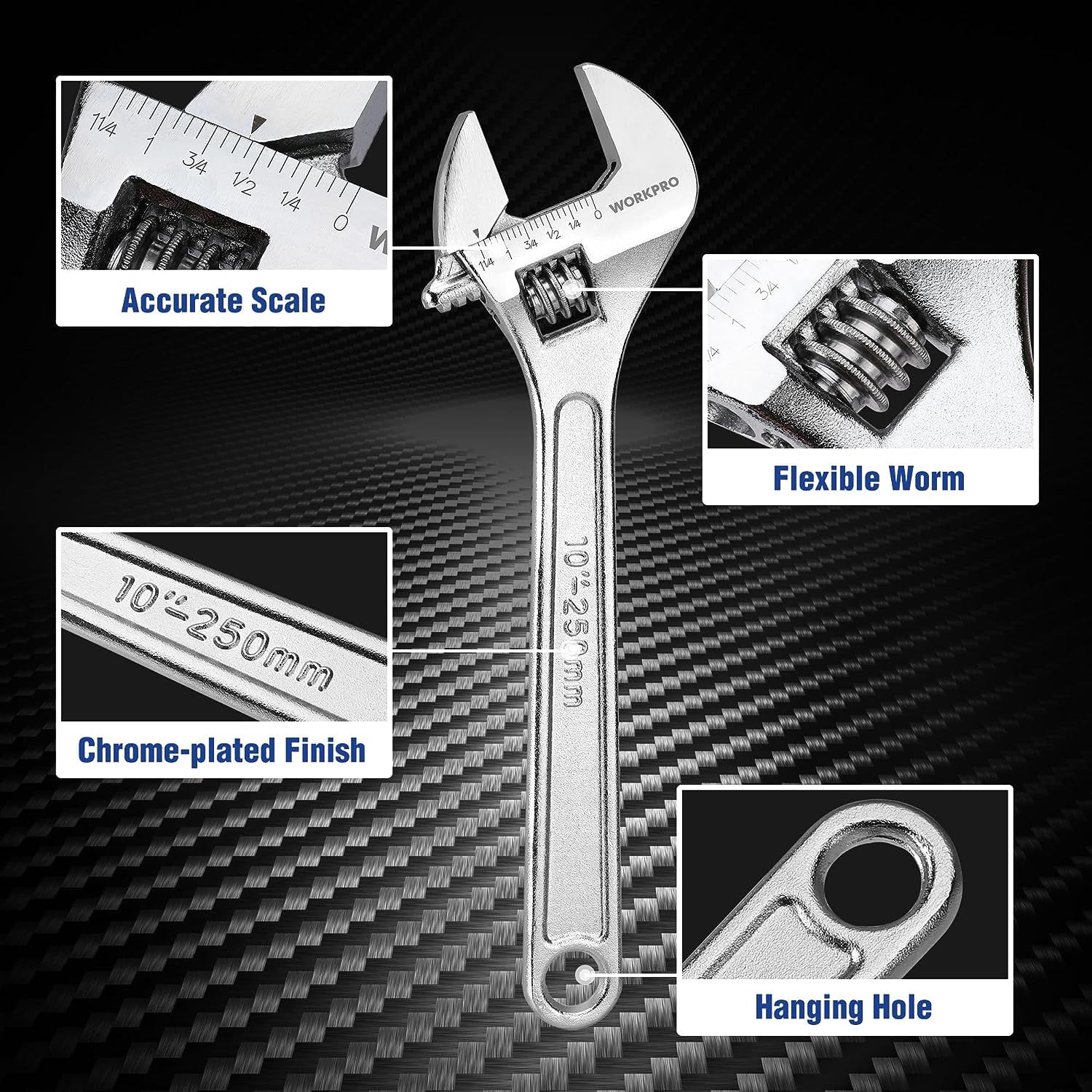 4-piece Adjustable Wrench Set, Forged, Heat Treated, Chrome-plated (6-inch, 8-inch, 10-inch, 12-inch)