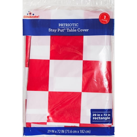 Stay Put Checkered Table Cover, Red and White, 29" x 72", Patriotic by Way To Celebrate